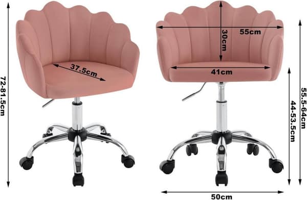 Rootz Velvet -toimistotuoli - Kääntötuoli - Ergonominen nojatuoli - Terälehti - Korkeussäädettävä - Sametti/metalli - Beige/Vaaleanharmaa/Pink - 41cm