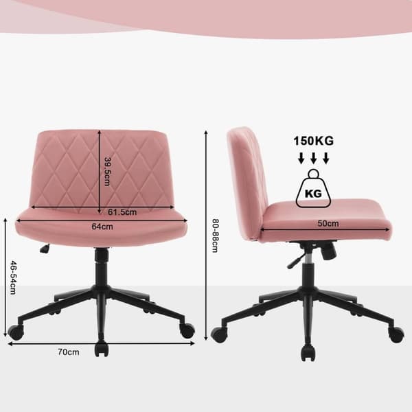 Rootz Velvet Kontorstol - Armløs skrivebordsstol - Diamond Quiltet - Ergonomisk rygstøtte - 64 cm x 50 cm - Stilfuld drejestol - 150 kg