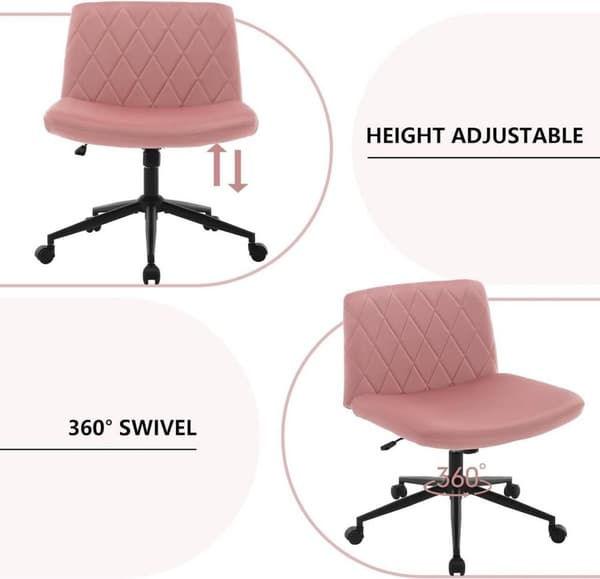 Rootz Velvet Kontorstol - Armløs skrivebordsstol - Diamond Quiltet - Ergonomisk rygstøtte - 64 cm x 50 cm - Stilfuld drejestol - 150 kg