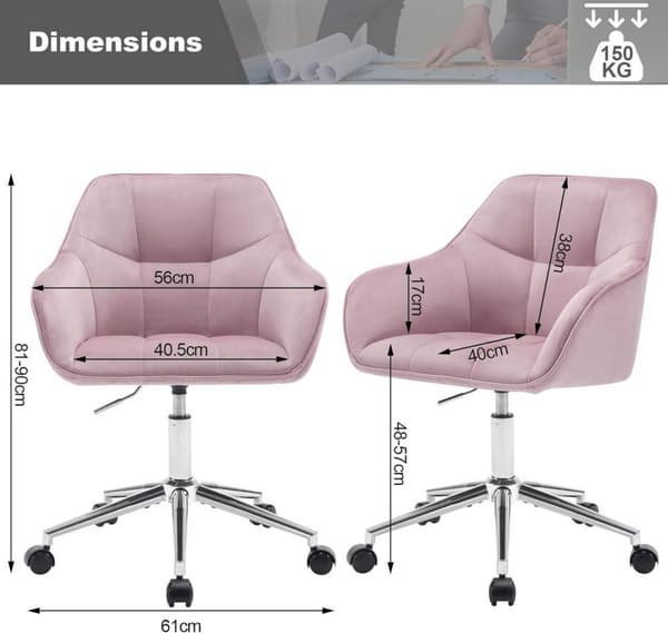 Rootz Velvet Kontorstol - Skrivebordsstol - Drejestol - Ergonomisk design - Justerbar højde - 61cm x 90cm x 56cm