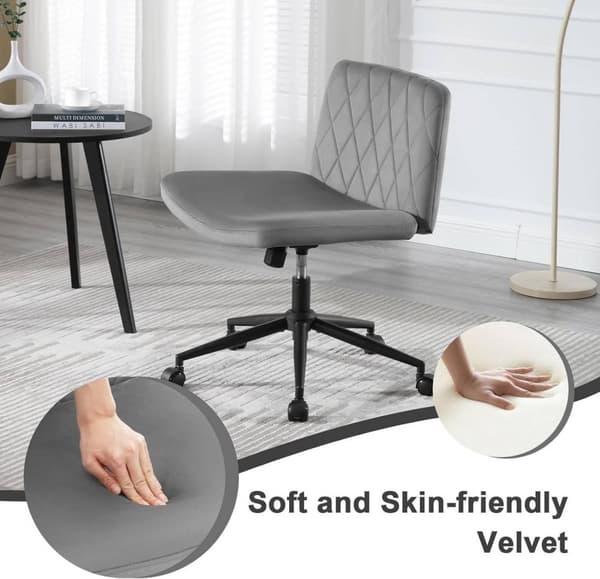 Rootz Velvet Kontorstol - Armløs skrivebordsstol - Drejestol - Diamantmønster - Ergonomisk design - 64 cm x 50 cm - Justerbar højde