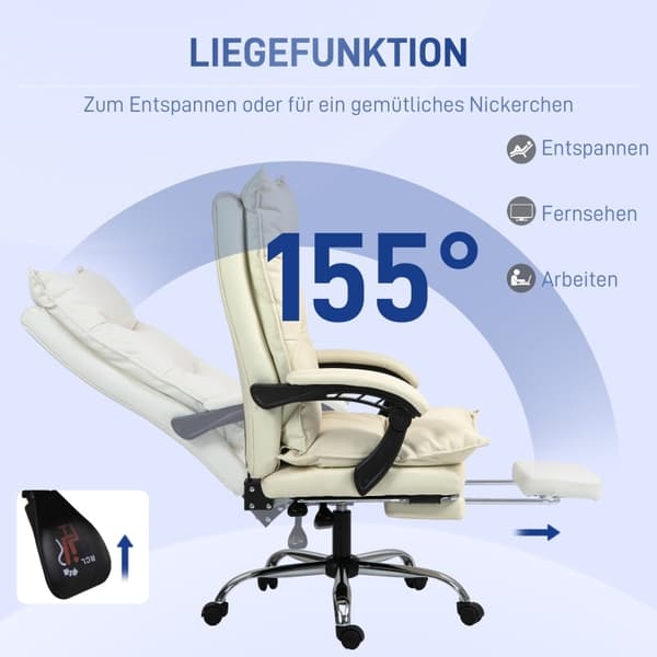 Rootz Ergonomic Office Stol - Computerstol - Drejestol - Kunstlæder - Justerbar højde - Beige - 66cm x 72cm x 130cm