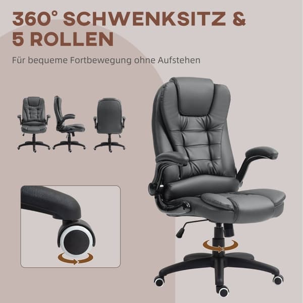 Rootz Executive Chair - Datorstol - Kontorsstol - Imiterat läder - Justerbar höjd - 60cm x 69cm x 111-121cm