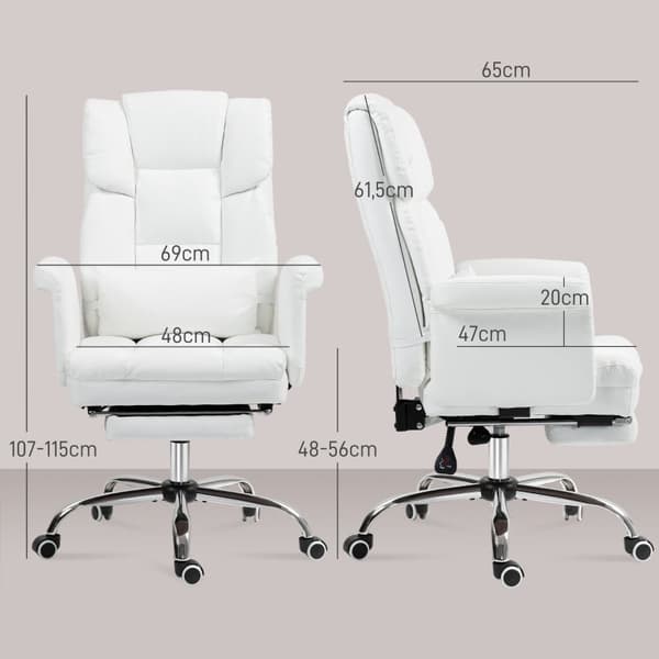 Rootz-toimistotuoli - Valkoinen keinonahka - Säädettävä korkeus - Kallistuva selkänoja - Irrotettava ristiselän tyyny - 69W x 65D x 107-115K cm