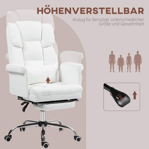 Rootz-toimistotuoli - Valkoinen keinonahka - Säädettävä korkeus - Kallistuva selkänoja - Irrotettava ristiselän tyyny - 69W x 65D x 107-115K cm