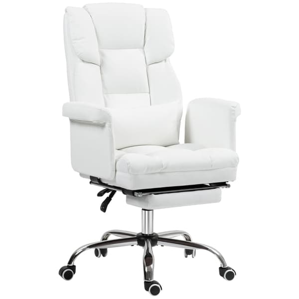 Rootz Kontorstol - Hvidt imiteret læder - Justerbar i højden - Vippelig ryglæn - Aftagelig lændepude - 69W x 65D x 107-115H cm