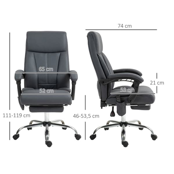 Rootz Massage Kontorstol - Computerstol med lændevarme - Hvilestol - Mikrofiberstof - 65cm x 74cm x 119cm