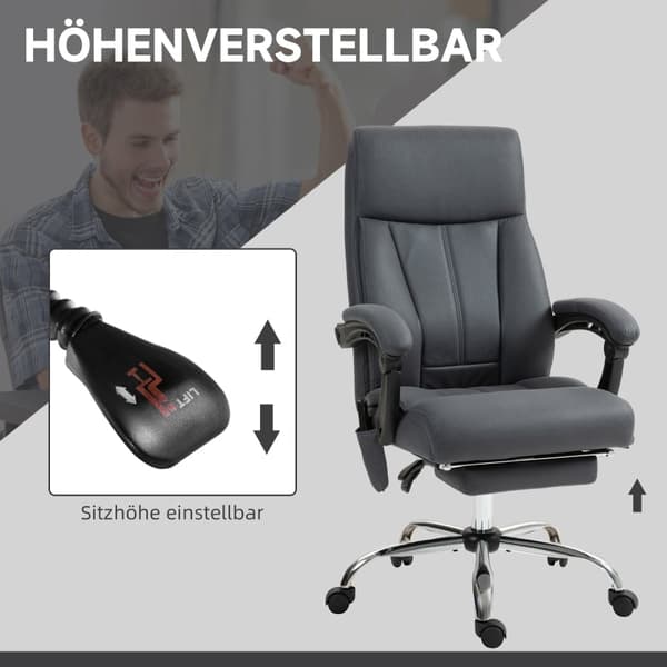 Rootz Massage Kontorstol - Computerstol med lændevarme - Hvilestol - Mikrofiberstof - 65cm x 74cm x 119cm