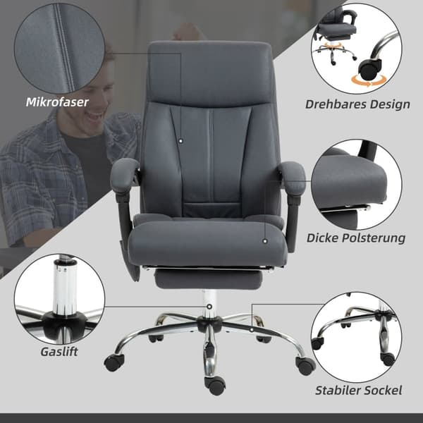 Rootz Massage Kontorstol - Computerstol med lændevarme - Hvilestol - Mikrofiberstof - 65cm x 74cm x 119cm