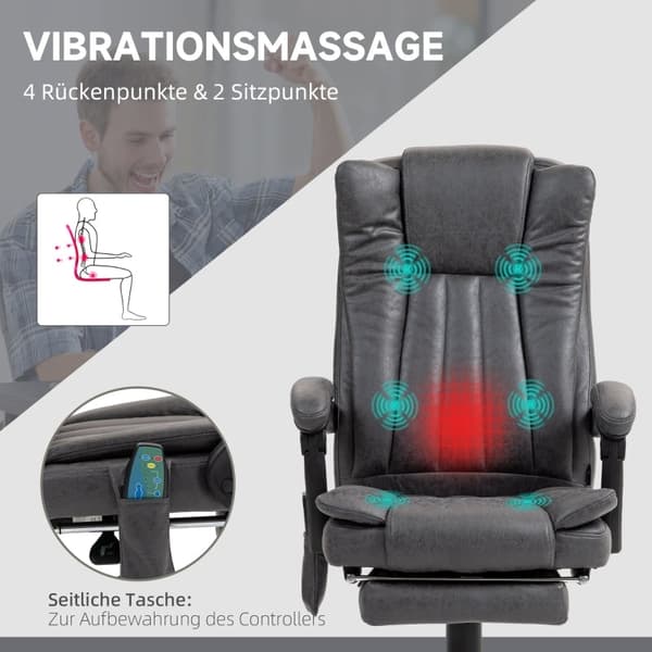 Rootz Massage -toimistotuoli - Korkeaselkäinen tietokonetuoli - Lämmitetty - Tärinähieronta - 360° Kääntyvä - 62cm x 70cm x 113-120cm