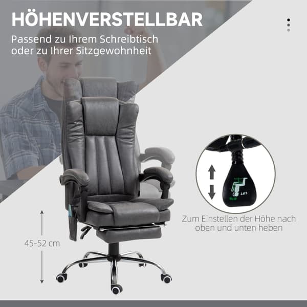 Rootz Massage -toimistotuoli - Korkeaselkäinen tietokonetuoli - Lämmitetty - Tärinähieronta - 360° Kääntyvä - 62cm x 70cm x 113-120cm