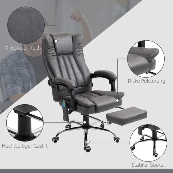 Rootz Massage -toimistotuoli - Korkeaselkäinen tietokonetuoli - Lämmitetty - Tärinähieronta - 360° Kääntyvä - 62cm x 70cm x 113-120cm