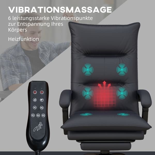 Rootz Massage Kontorsstol - Ergonomisk datorstol - Vibrationsmassage - Uppvärmt svankstöd - 66cm x 74cm x 114-121,5cm