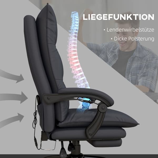 Rootz Massage Kontorsstol - Ergonomisk datorstol - Vibrationsmassage - Uppvärmt svankstöd - 66cm x 74cm x 114-121,5cm