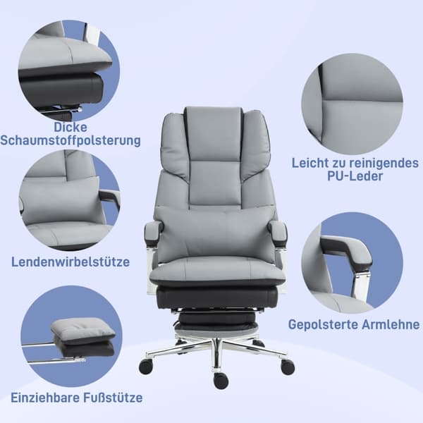 Rootz Kontorstol - Gaming Chair - Executive Chair - Tyk skumpolstring - PU læder - 63cm x 71cm x 123-129cm