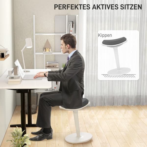 Rootz kontortaburet - Aktiv siddestol - Ergonomisk arbejdsskammel - Højdejusterbar - Roterer og vipper - Åndbart mesh - 42,5 cm x 35,5 cm x 56,5-71,5