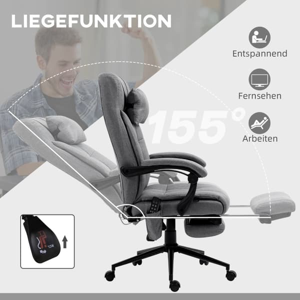 Rootz Massage Kontorstol - Ergonomisk stol - 155° tilbagelænet - Lændevarme - 66cm x 76cm x 112-120cm