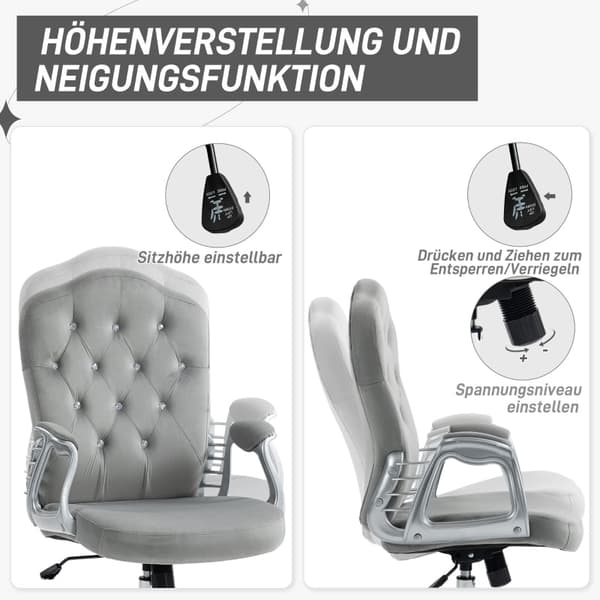 Rootz Velvet Kontorsstol - Skrivbordsstol - Arbetsstol - Extra tjock stoppning - Höjdjusterbar - 61cm x 61cm x 104-114cm