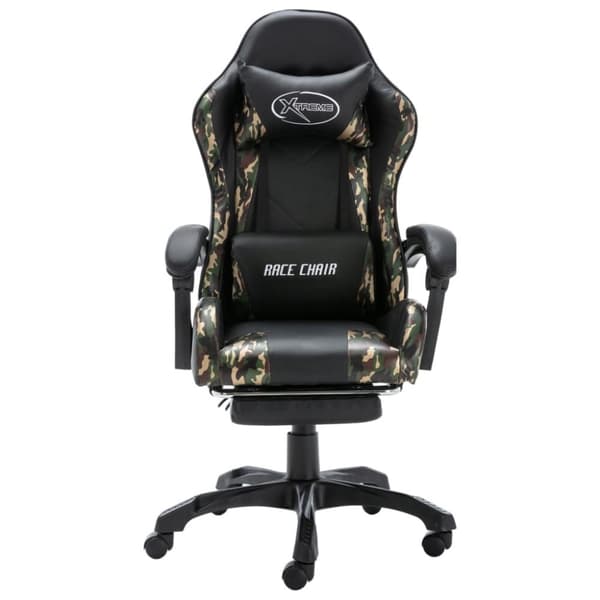 Gamingstol med fotstöd svart och kamouflage konstläder