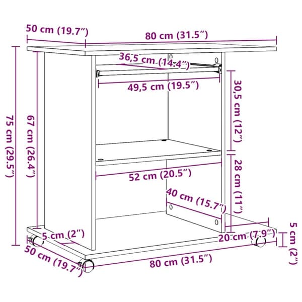 vidaXL computerbord 80x50x75 cm spånplade artisan eg