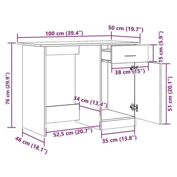 vidaXL Skrivbord åldrat trä 100x50x76 cm konstruerat trä
