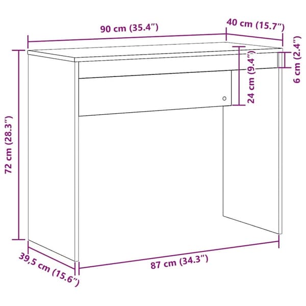 vidaXL skrivebord 90x40x72 cm konstrueret træ kunsteg