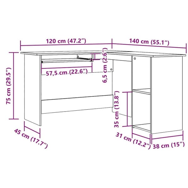 vidaXL Hjørnepult artisan eik 120x140x75 cm konstruert tre