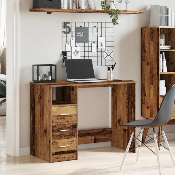 vidaXL Skrivebord gammelt tre 102x76x50 cm konstruert tre