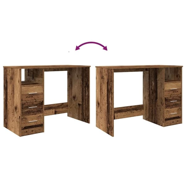 vidaXL Skrivebord gammelt tre 102x76x50 cm konstruert tre