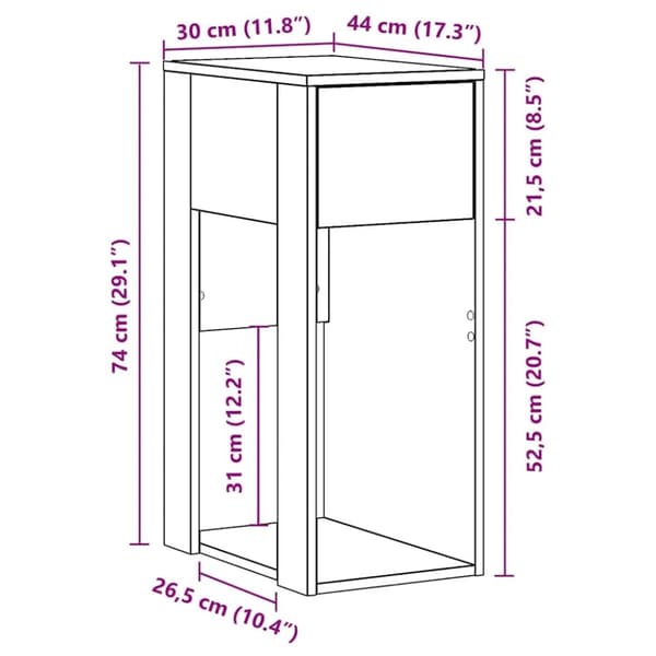vidaXL Datatårnstativ med skuff gammelt tre 30x44x74 cm