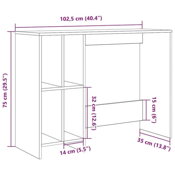 vidaXL Työpöytä vanhaa puuta 102,5x35x75 cm suunniteltu puu