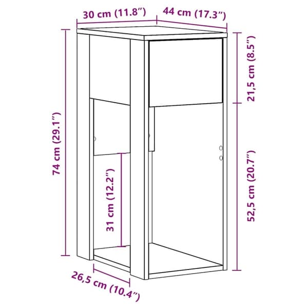 vidaXL Computertårnstativ med skuffe 30x44x74 cm betongrå