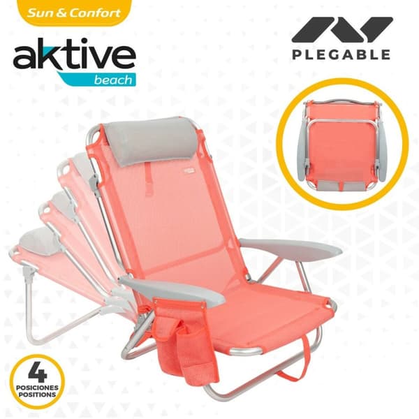 Fällbar stol med nackstöd Aktive Flamingo Korall 51 x 76 x 45 cm (2 antal)