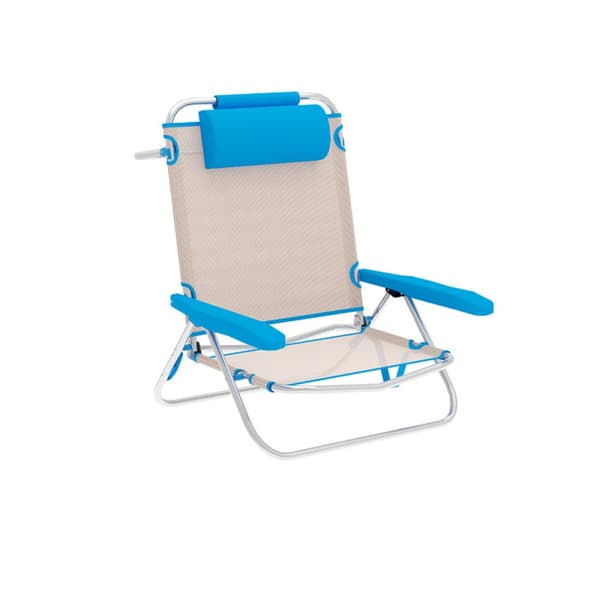 Marbueno Hopfällbar Stol 5 Positioner Aluminium med Kudde Beige/Blå Strand och Pool 61X68X82 cm 10172