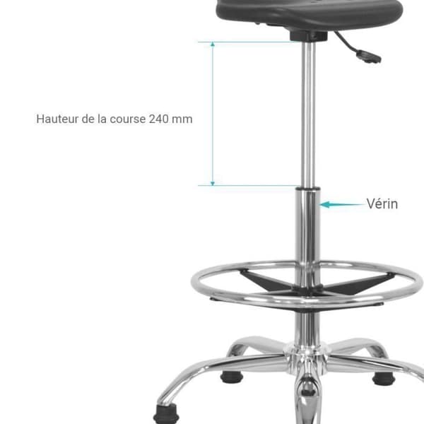 Gaslift för hög kontorsstol och sitt-stå-stol - Höjd från 43 till 67 cm - Universal - Klass 3 - Kromat metall