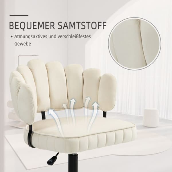 Kontorsstol i sammet, 360° vridbar, höj- och sänkbar, handvävt ryggstöd, vardagsrumsfåtölj på 5 hjul, Beige