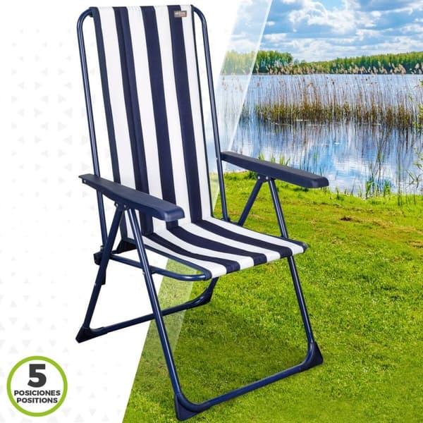 Polstrede Campingstol Aktive Stribet Hvid Marineblå 46 x 101 x 59 cm (4 enheder)