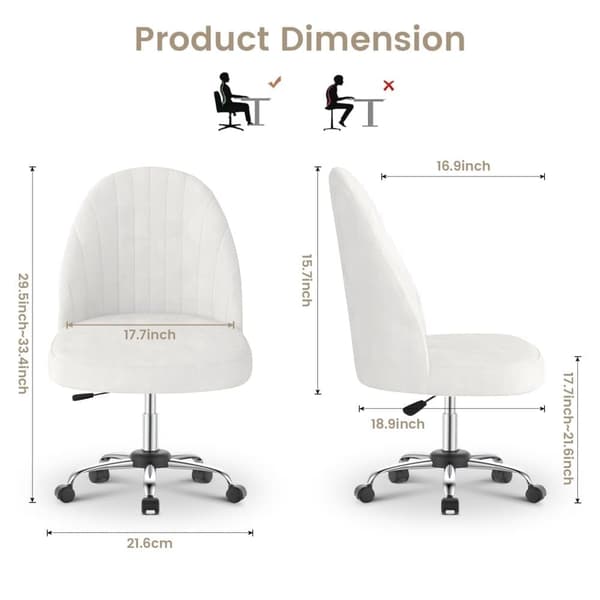 Velvet Vanity Chair - Armløs toiletbordsstol med drejelige hjul, stilfuld soveværelsesstol