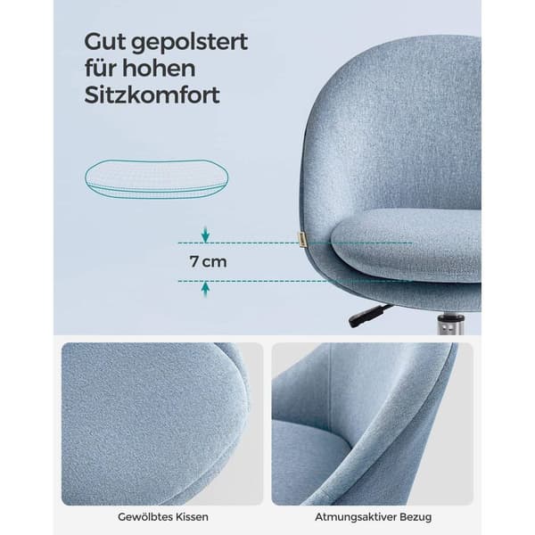 Rootz Blue pyörivä tuoli - Ergonominen tuoli - Pyörivä tuoli - Teräsrunko - Puuvilla-pellavasekoitus - Säädettävä korkeus - 60cm x 60cm x 80-90cm