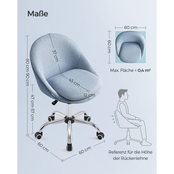Rootz Blue pyörivä tuoli - Ergonominen tuoli - Pyörivä tuoli - Teräsrunko - Puuvilla-pellavasekoitus - Säädettävä korkeus - 60cm x 60cm x 80-90cm