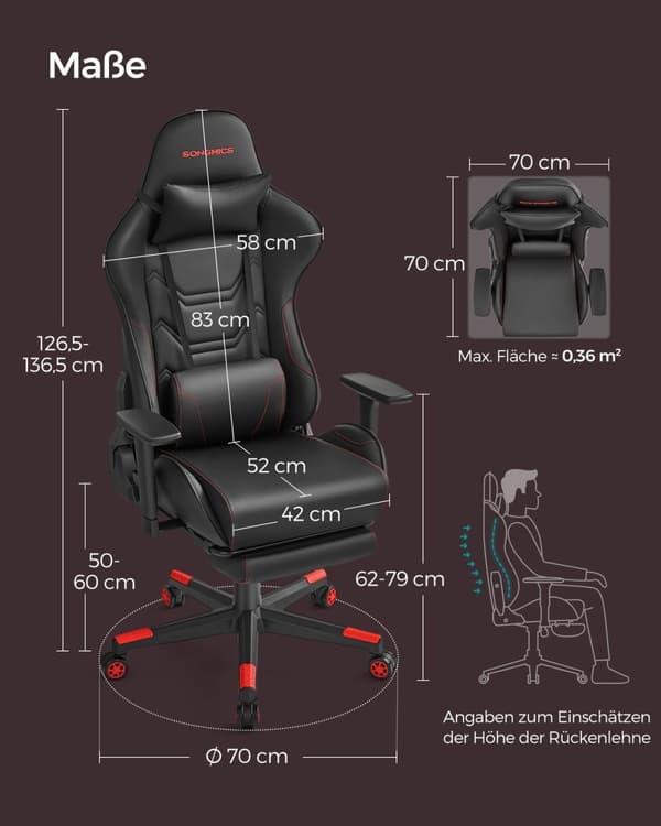 Ergonomisk kontorsstol Rootz med armstöd - Skrivbordsstol - Svankstöd - Svart/Röd - 65cm x 57cm x 89cm