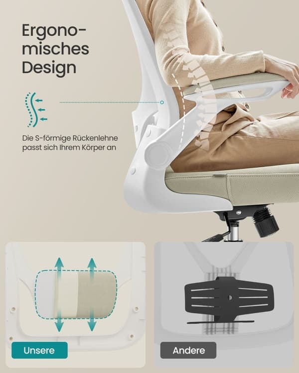 Rootz Ergonomic Office Stol - Mesh - Cappuccino Beige - Plastskum - Nylonstål - 64cm x 64cm x (115-130cm)