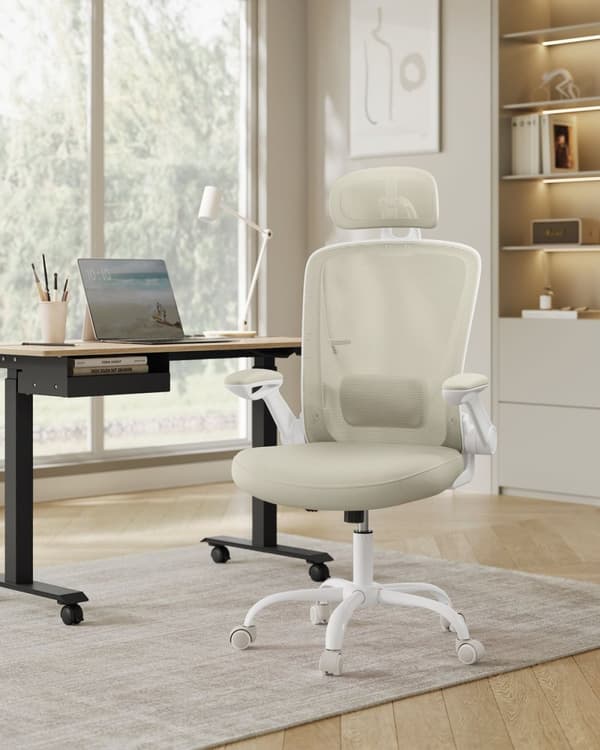 Rootz Ergonomic Office Stol - Mesh - Cappuccino Beige - Plastskum - Nylonstål - 64cm x 64cm x (115-130cm)
