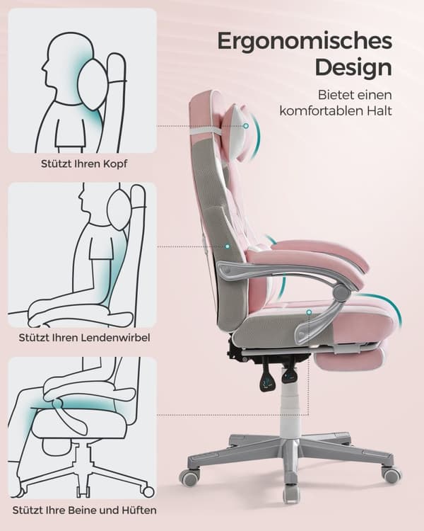 Rootz Skrivbordsstol - Kontorsstol - Ergonomisk stol - Fotstöd - Svankkudde - 68cm x 63cm x 80cm