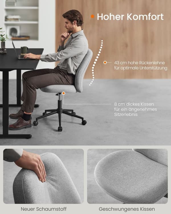 Rootz Dove Grey skrivbordsstol - Kontorsstol - Stålbas - Bomull-linneblandning - Ergonomisk sits - 59cm x 62cm x (86,5-94,5)cm