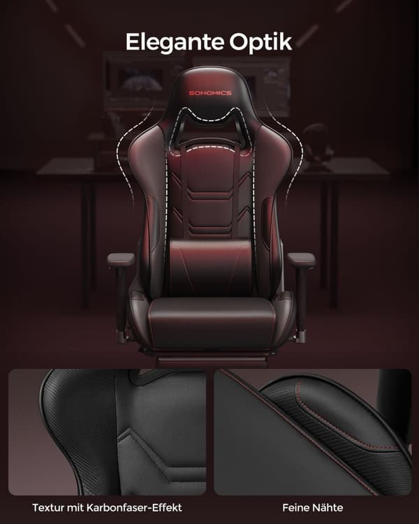 Rootz Ergonomic Office Chair - Lænestol - Lændestøtte - Sort Rød - 65cm x 63cm x 110cm