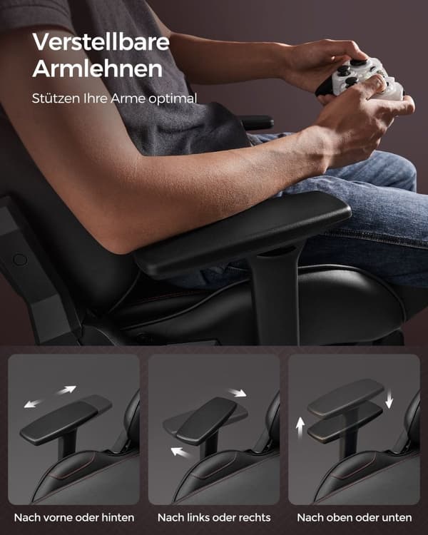 Rootz Ergonomic Office Chair - Lænestol - Lændestøtte - Sort Rød - 65cm x 63cm x 110cm