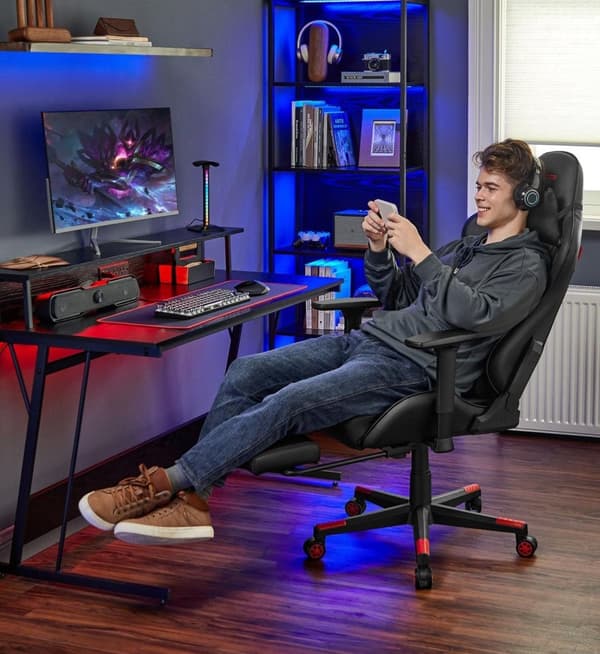 Rootz Ergonomic Office Chair - Lænestol - Lændestøtte - Sort Rød - 65cm x 63cm x 110cm