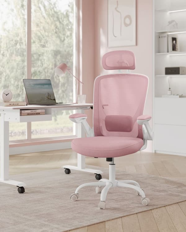 Rootz Ergonomic Office Chair - Gyngestol - Drejestol - Pastel Pink - Skumpolstring - 64cm x 64cm x (115-130cm) - Plast, Nylon, Stål