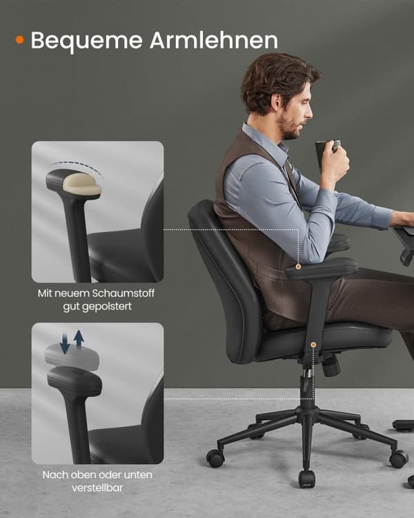 Rootz Office & säädettävät käsinojat pöytätuoli - mustemusta - teräs - PU-nahka - korkeussäädettävä - 66 cm x 66 cm x (86,5-94,5 cm)